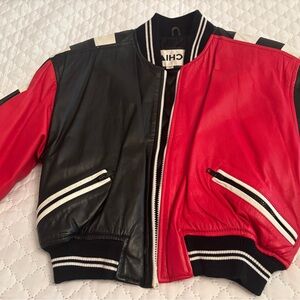 Chic Women's Red and Black Leather Jacket